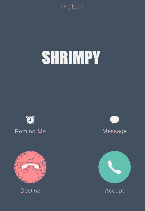 Meme of an incoming call by someone called Shrimpy.